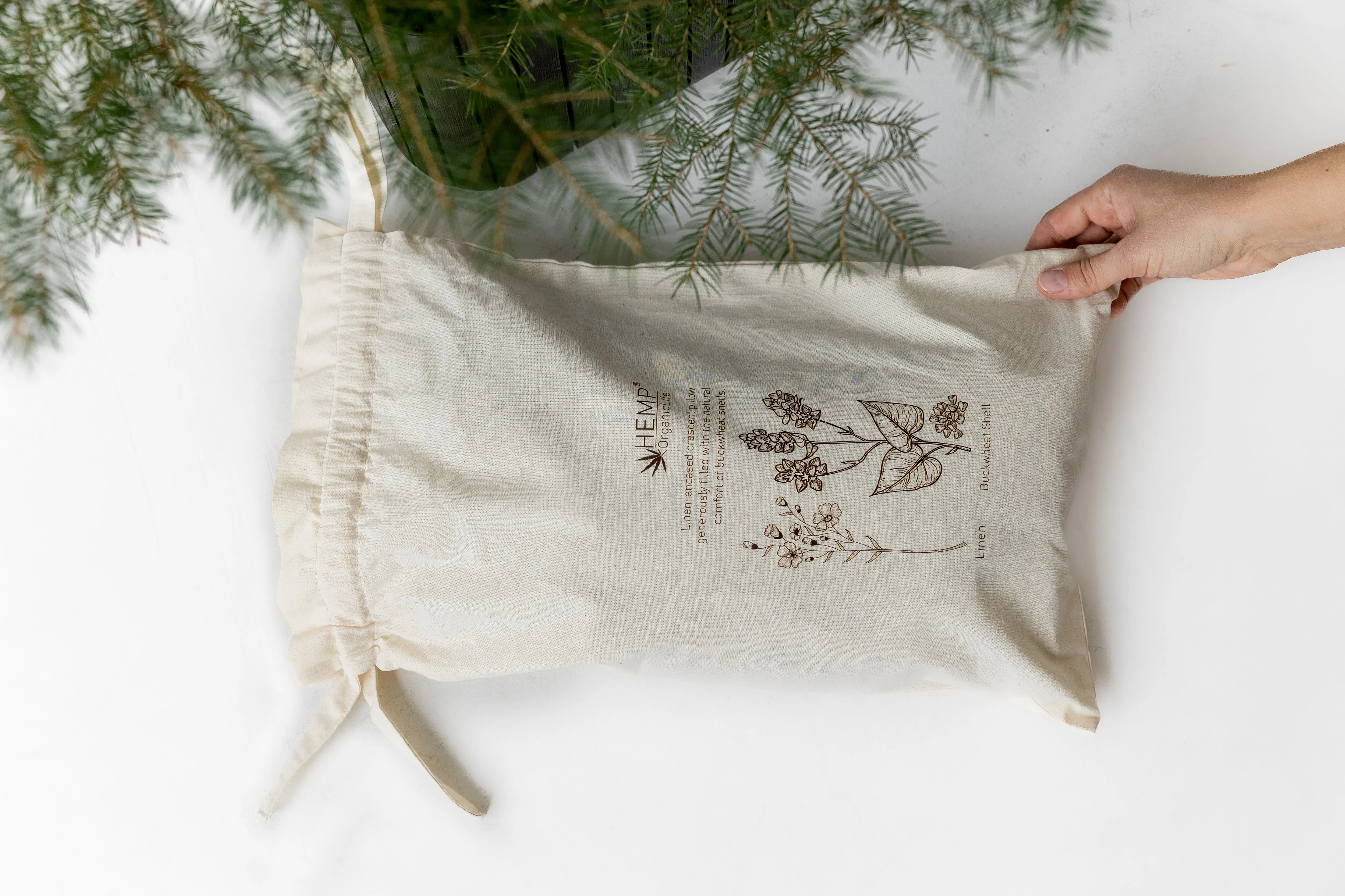 Linen-encased Crescent Pillow generously filled with the natural comfort of Buckwheat Shells   Gift Bag / meditation cushion Christmas gift