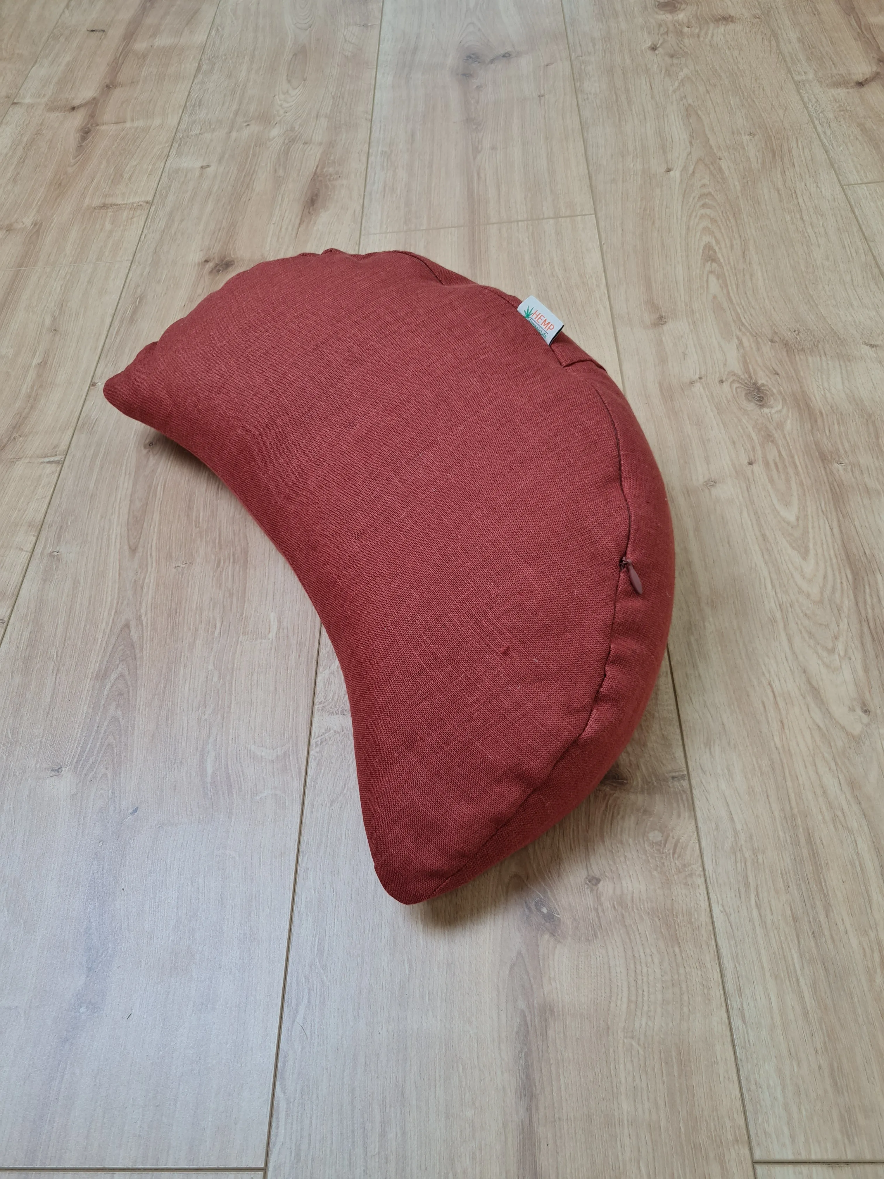 Linen meditation Crescent cushion filled with buckwheat hulls gift for him Yoga support pillow