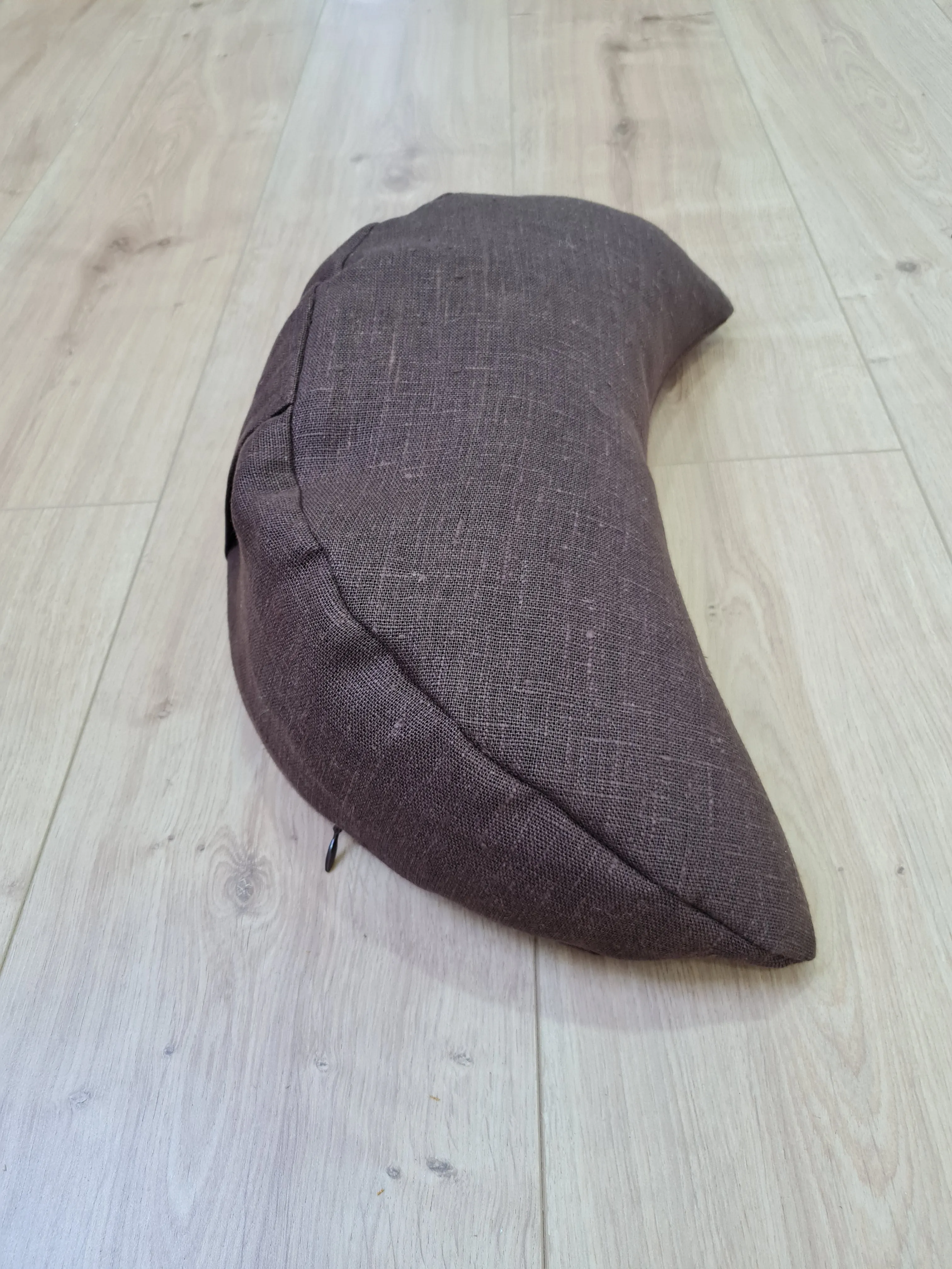 Linen meditation Crescent cushion filled with buckwheat hulls gift for him Yoga support pillow