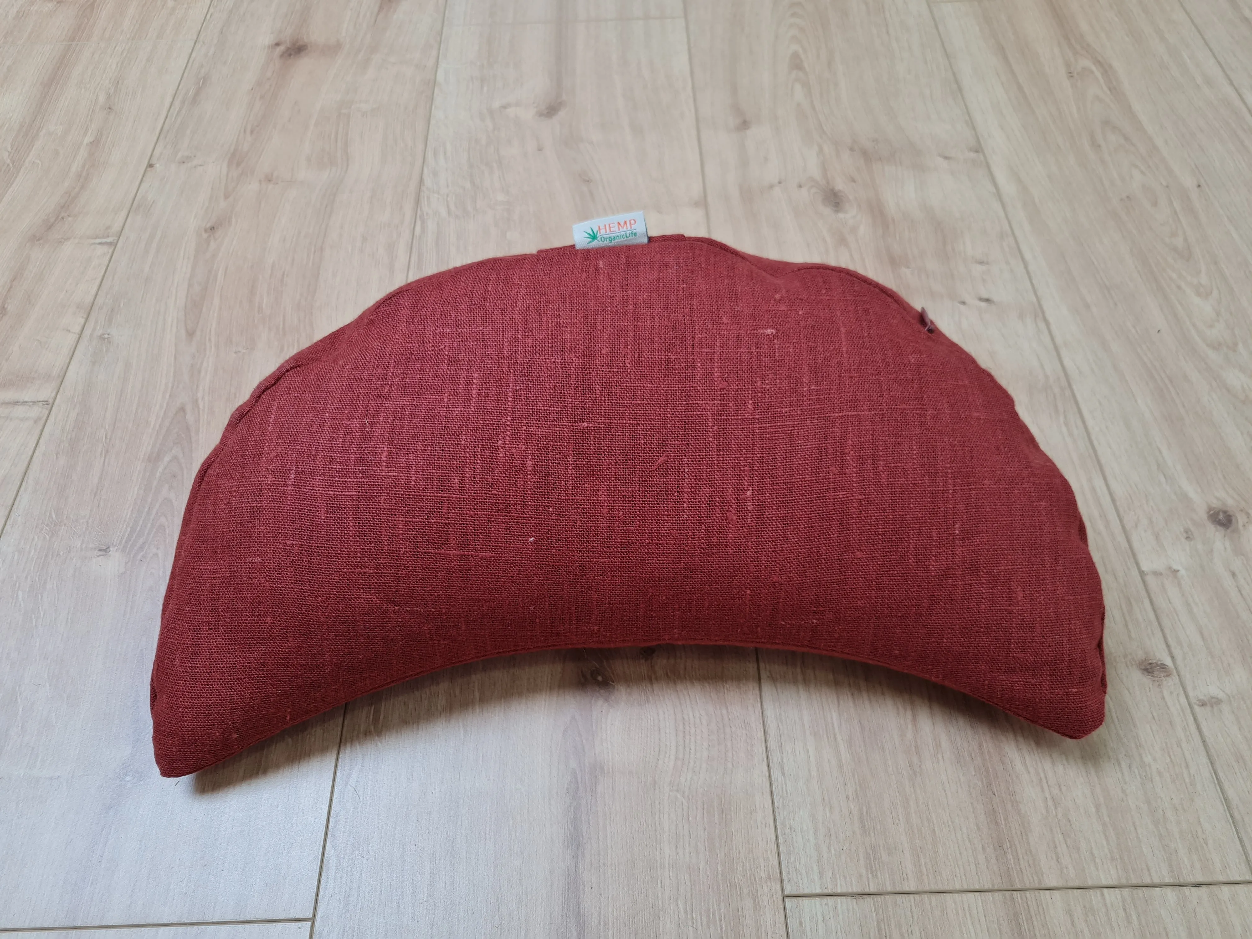 Linen meditation Crescent cushion filled with buckwheat hulls gift for him Yoga support pillow