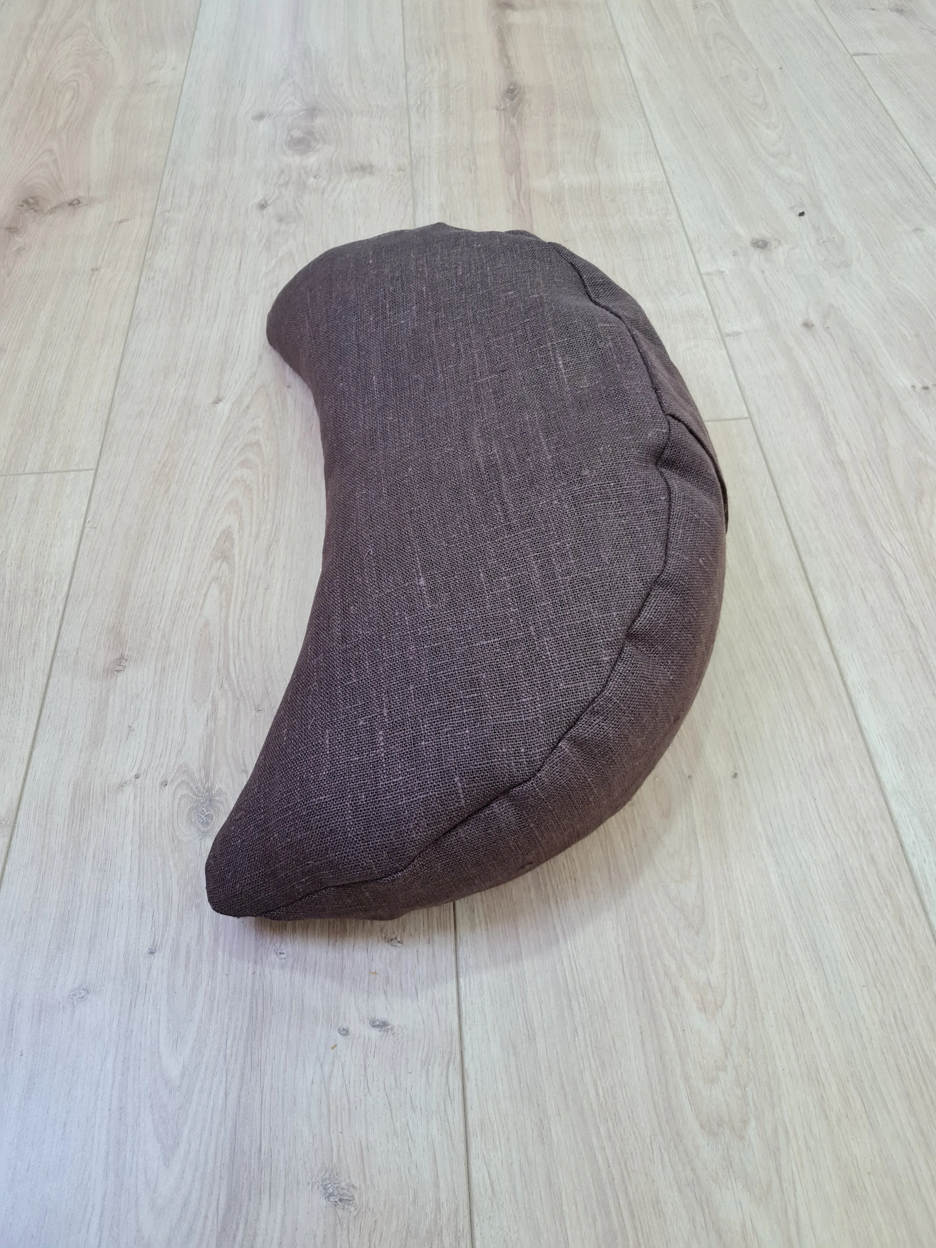 Linen meditation Crescent cushion filled with buckwheat hulls gift for him Yoga support pillow