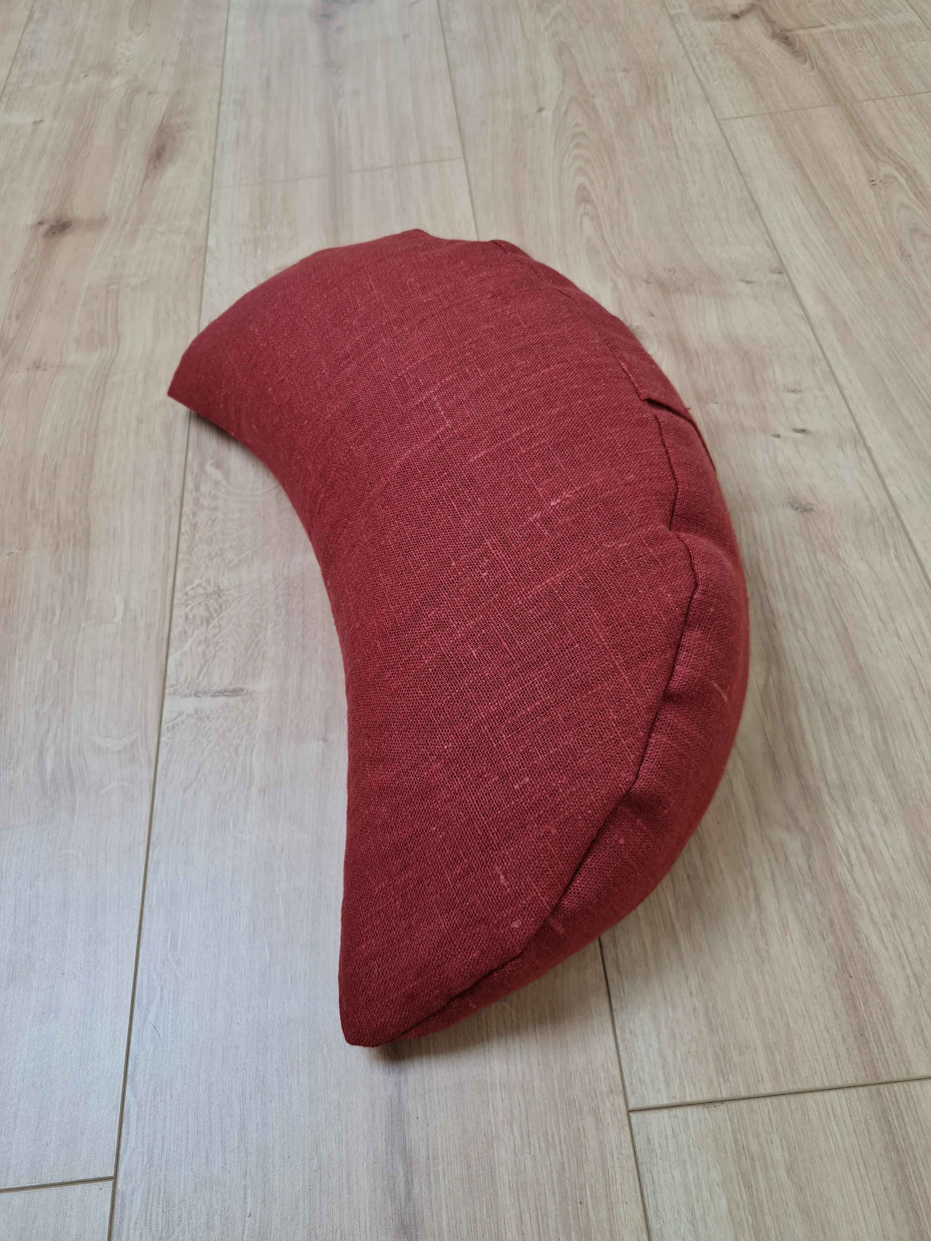 Linen meditation Crescent cushion filled with buckwheat hulls gift for him Yoga support pillow