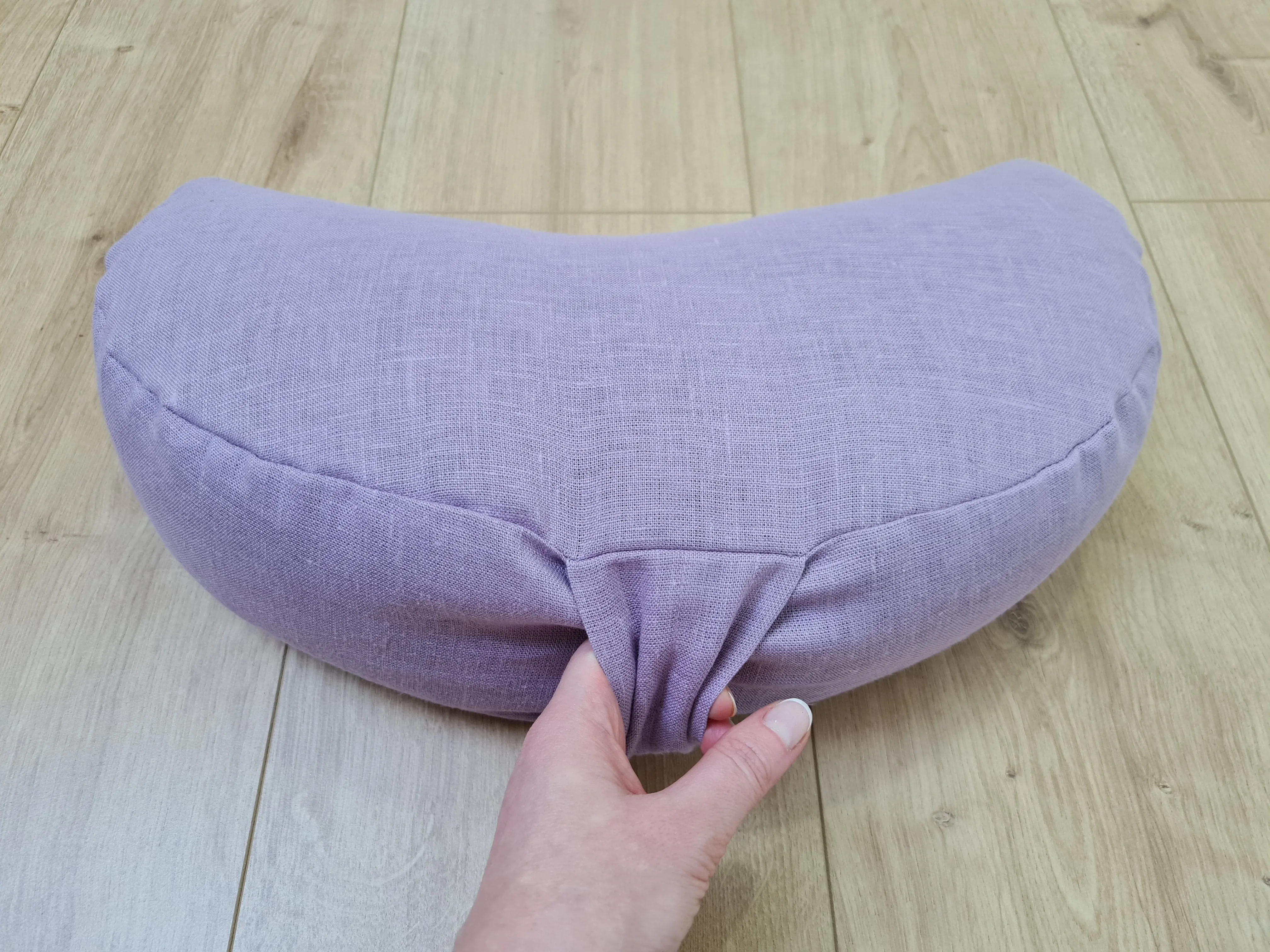 Linen Meditation Cresсent Cushion filled Buckwheat Hulls Yoga Crescent pillow