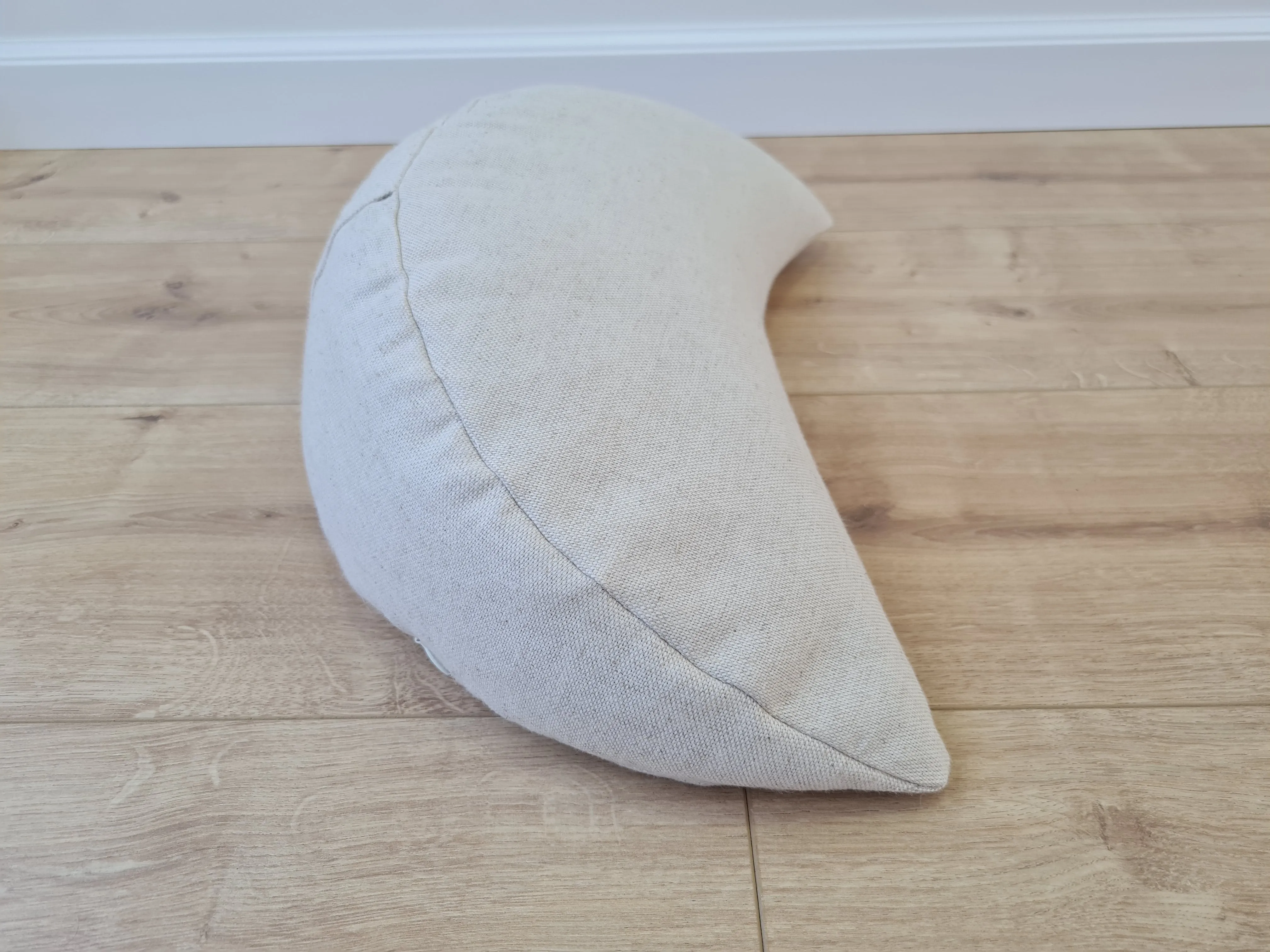 linen meditation Cresсent cushion filled with buckwheat hulls