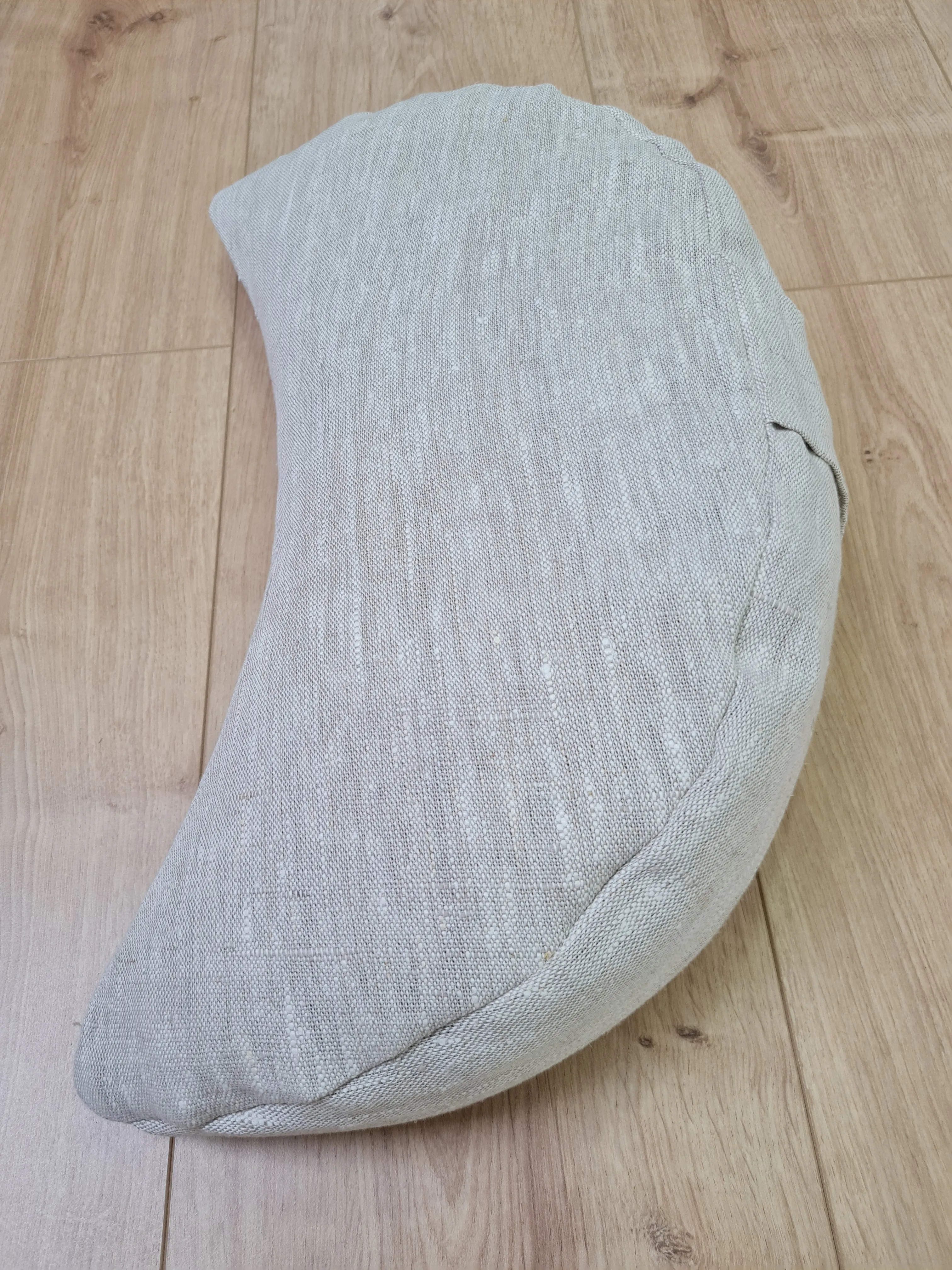 linen meditation Cresсent cushion filled with buckwheat hulls