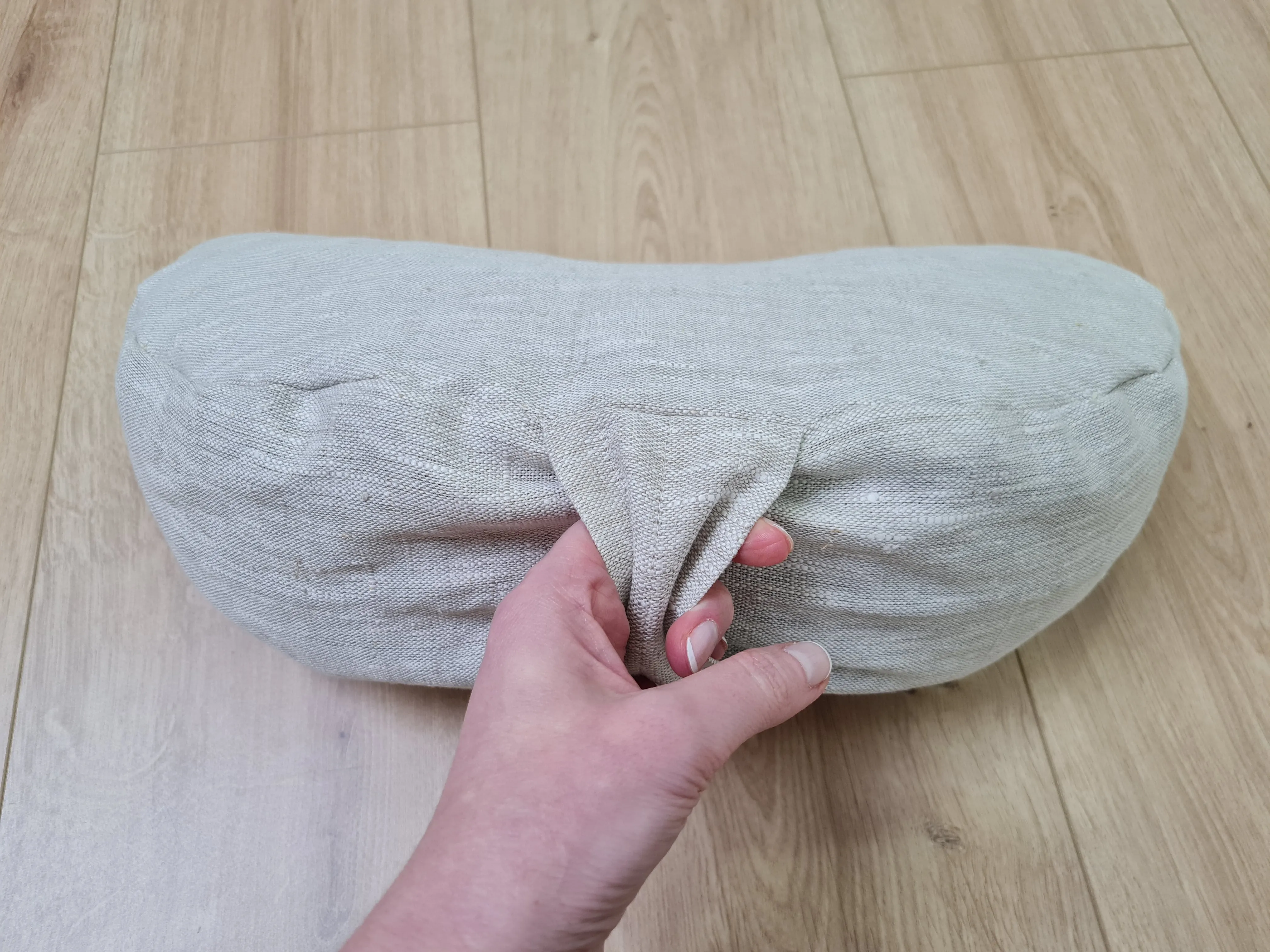 linen meditation Cresсent cushion filled with buckwheat hulls