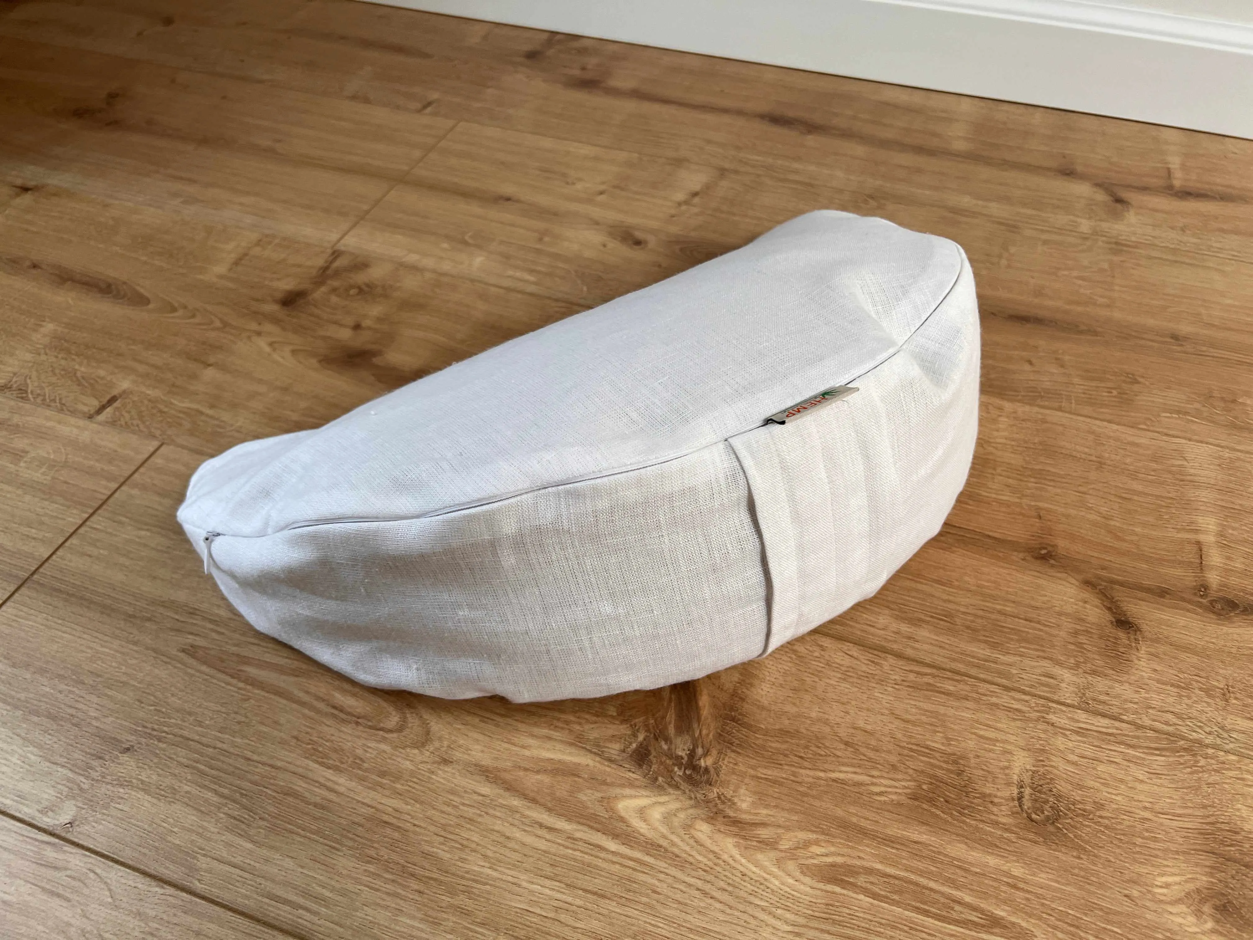 Linen meditation Cresсent cushion White filled with buckwheat hulls