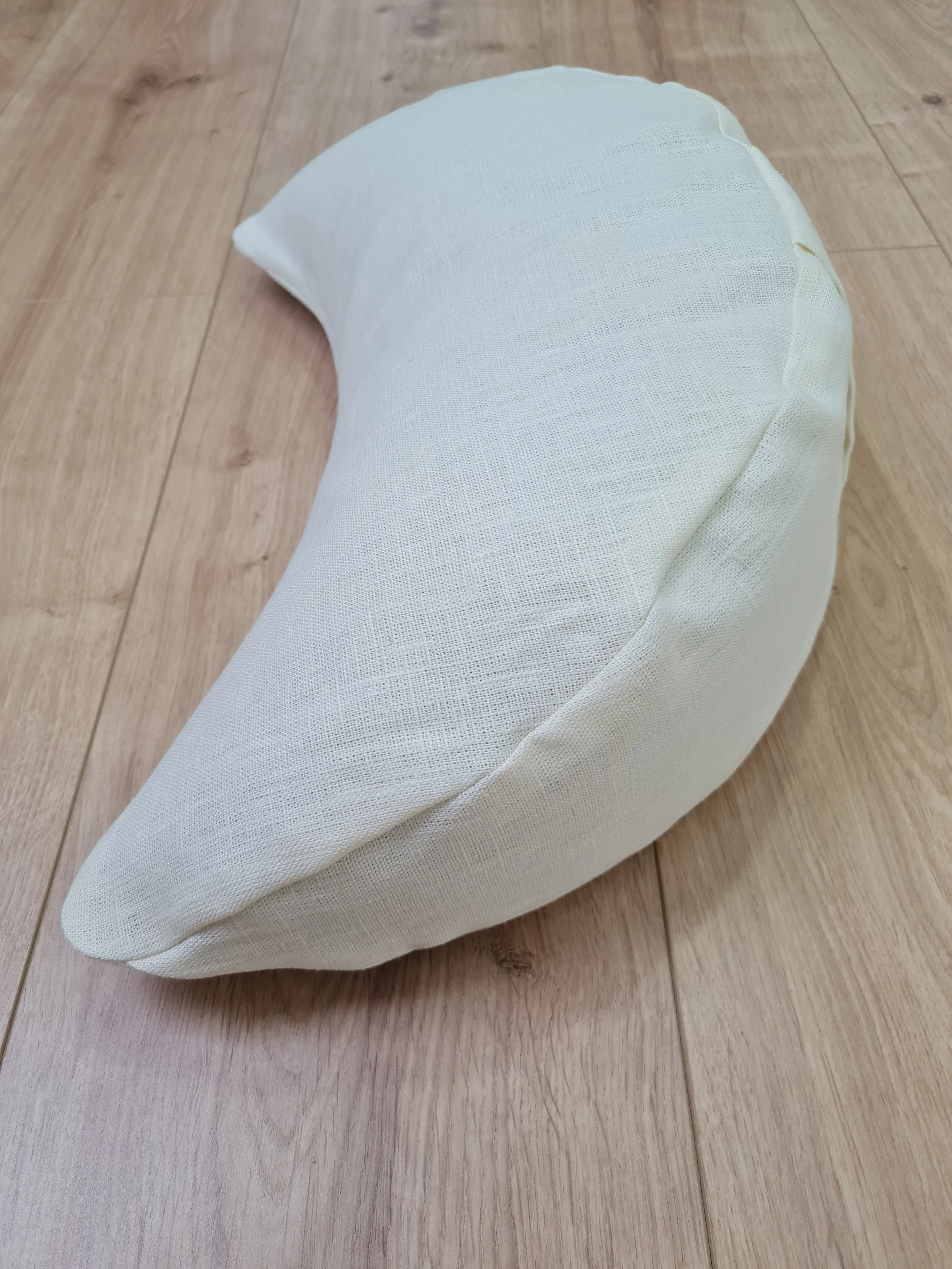 Linen meditation Cresсent cushion White filled with buckwheat hulls