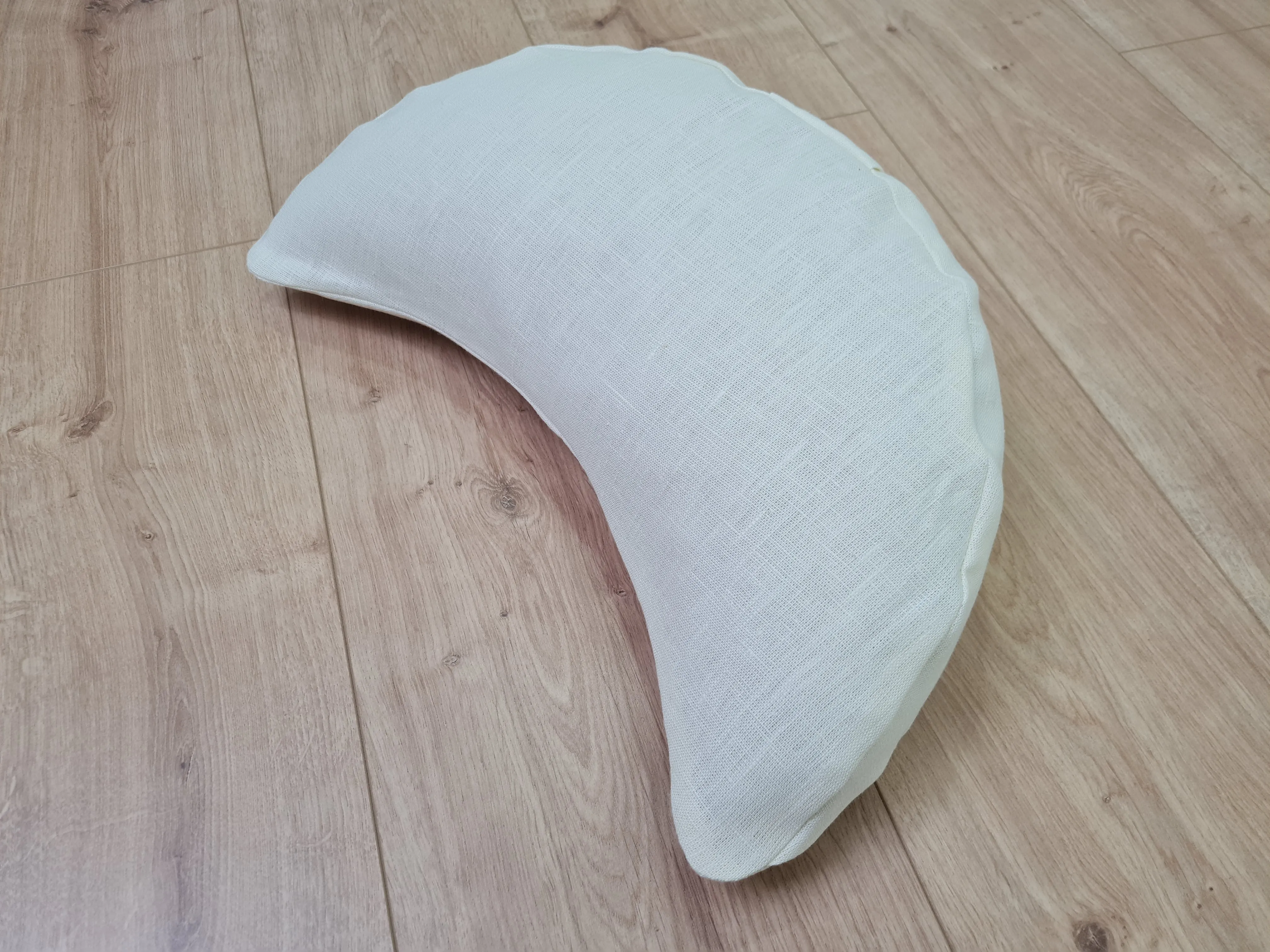 Linen meditation Cresсent cushion White filled with buckwheat hulls