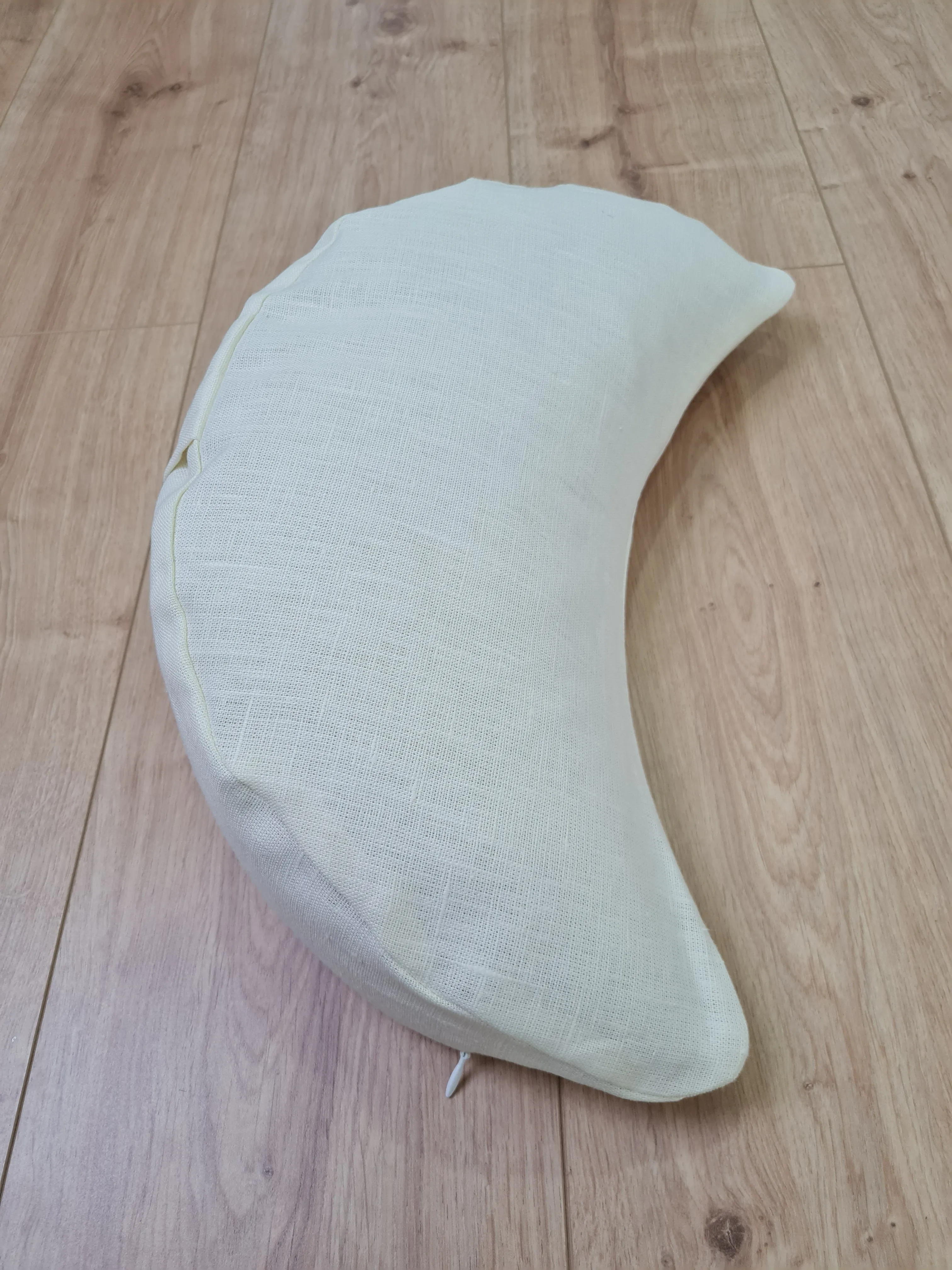 Linen meditation Cresсent cushion White filled with buckwheat hulls