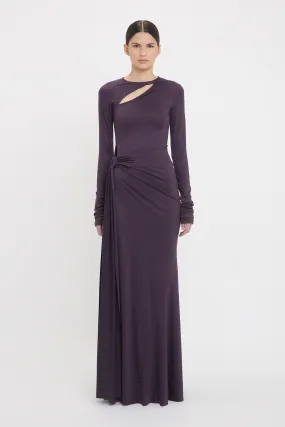 Long Sleeve Tie Front Gown In Fig