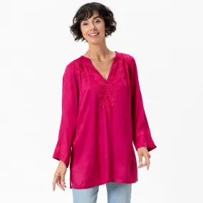 Magenta Embroidered Satin Tunic