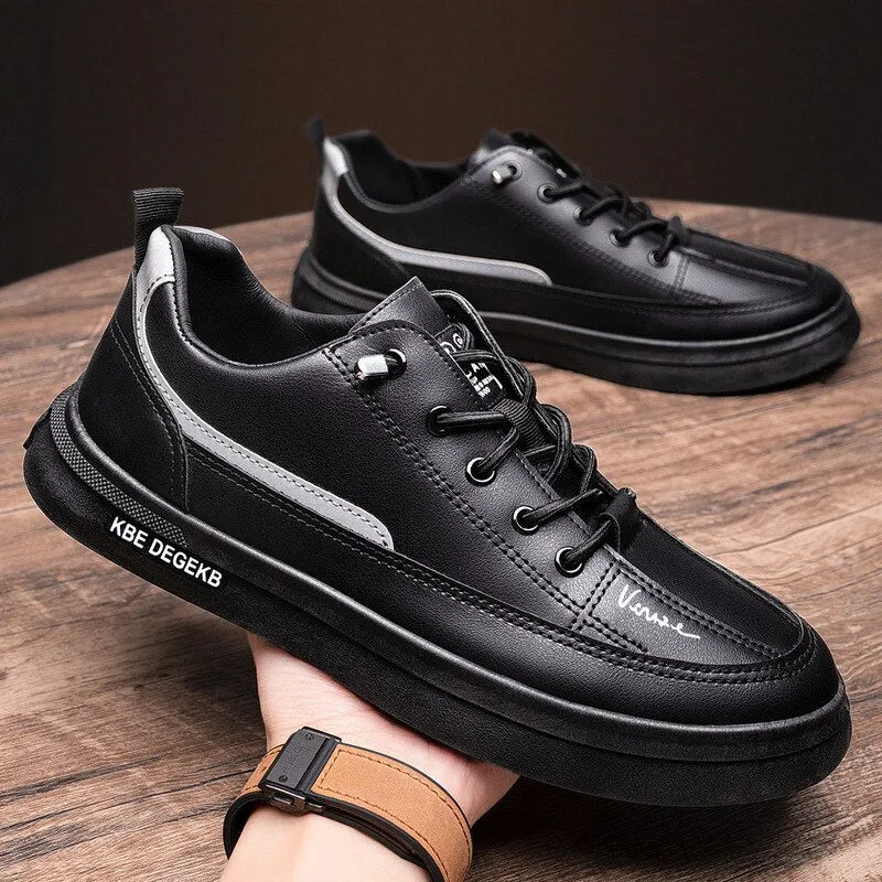 Men's Shoes Lace Up Running Hiking Student Driving Dad Autumn PU Cross-border