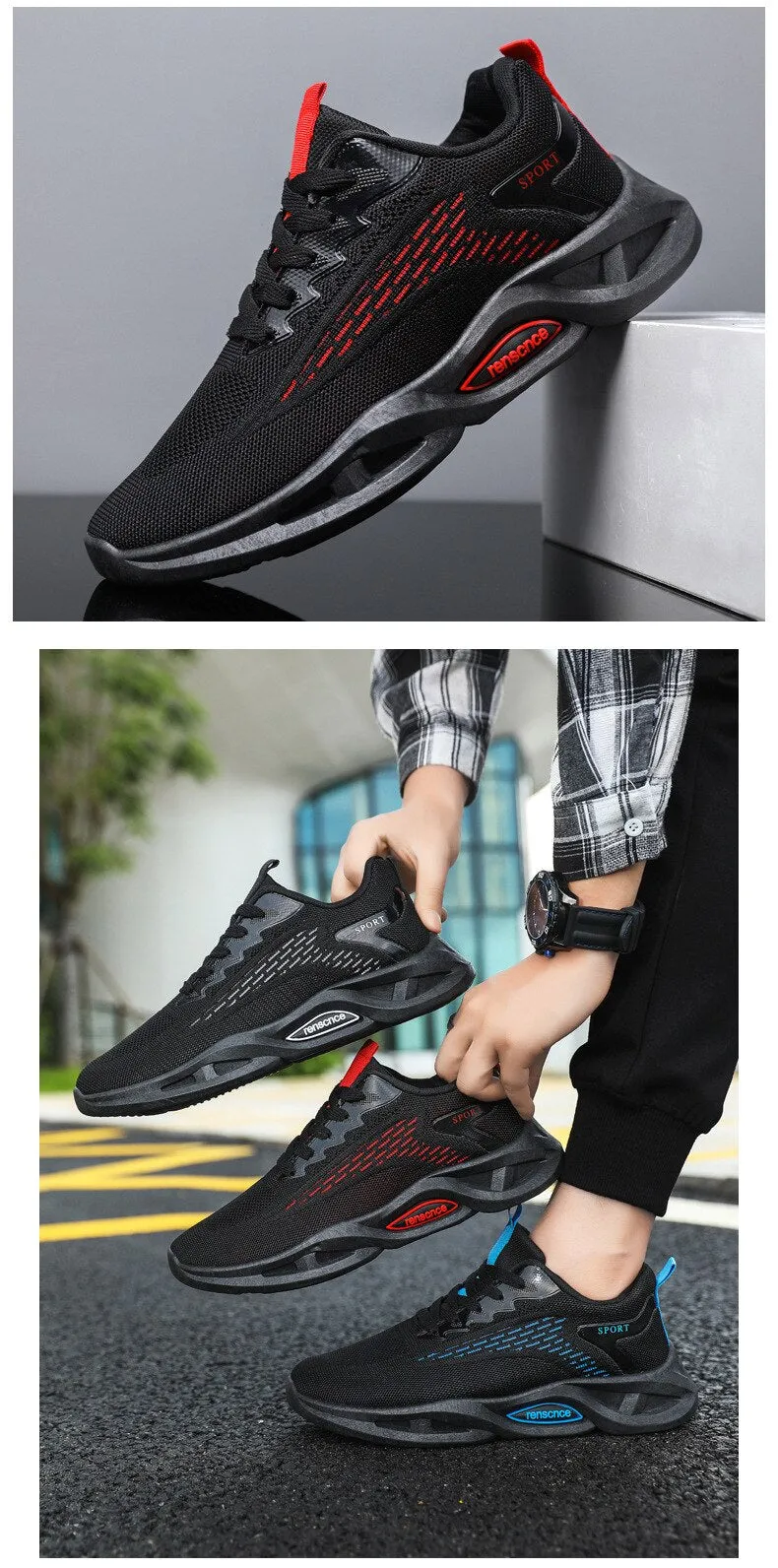 Men's Shoes Sports Casual Flying Woven Mesh Breathable Lace Up Running Cross-border