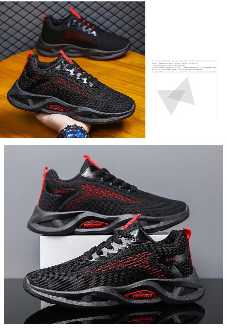 Men's Shoes Sports Casual Flying Woven Mesh Breathable Lace Up Running Cross-border