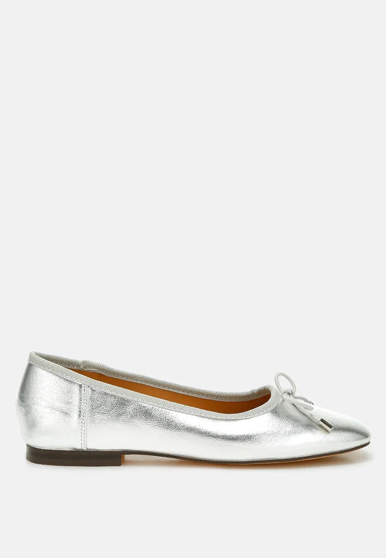 Metallic Pleather Bow Ballerinas By Ruw