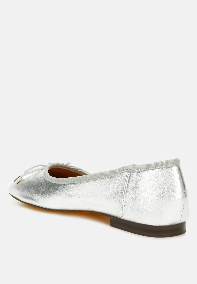 Metallic Pleather Bow Ballerinas By Ruw