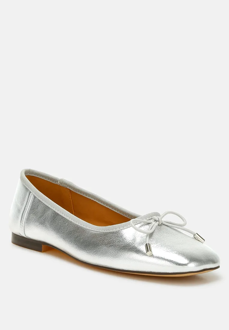 Metallic Pleather Bow Ballerinas By Ruw