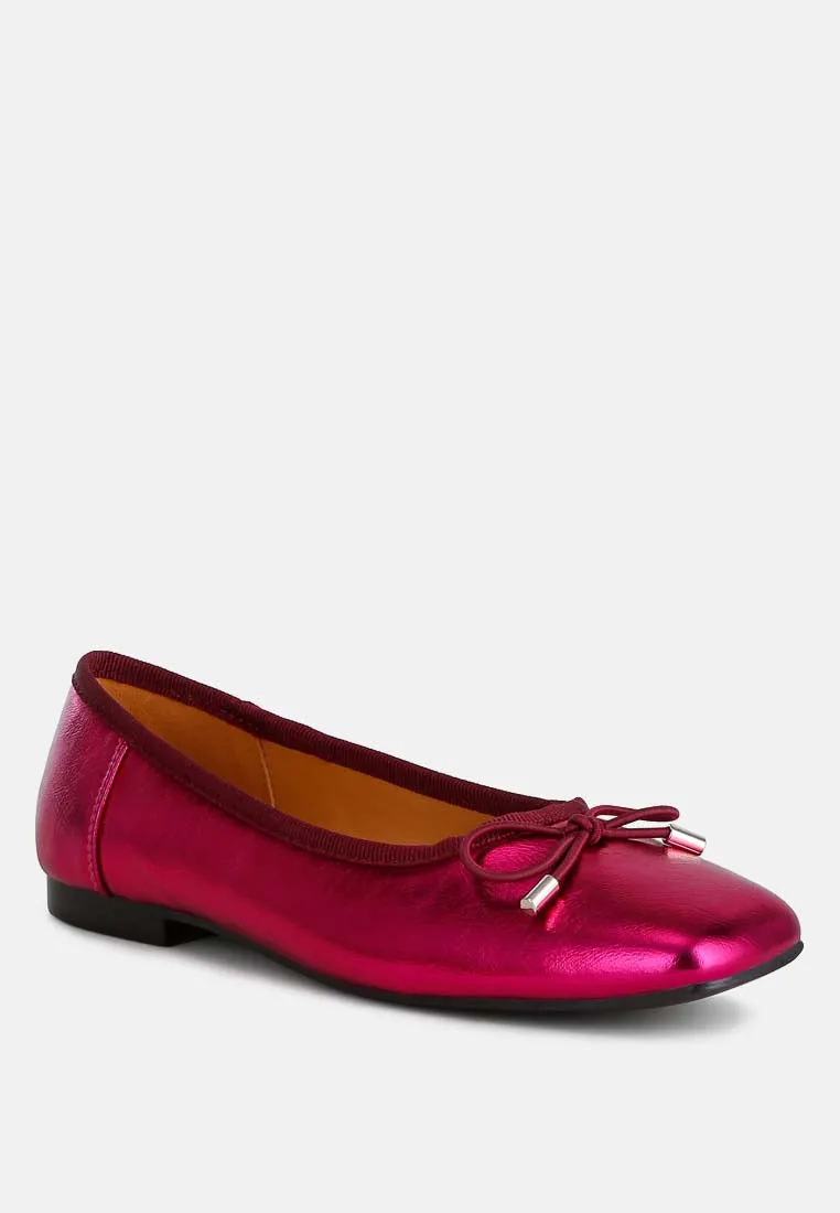 Metallic Pleather Bow Ballerinas By Ruw