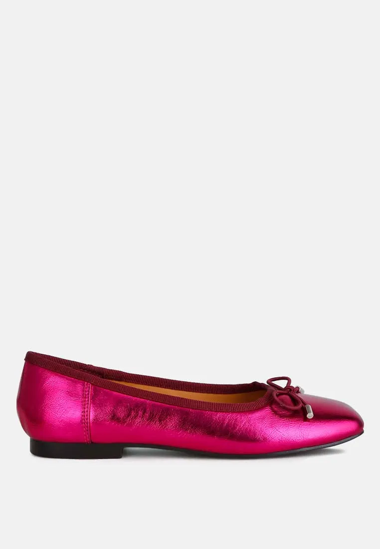 Metallic Pleather Bow Ballerinas By Ruw