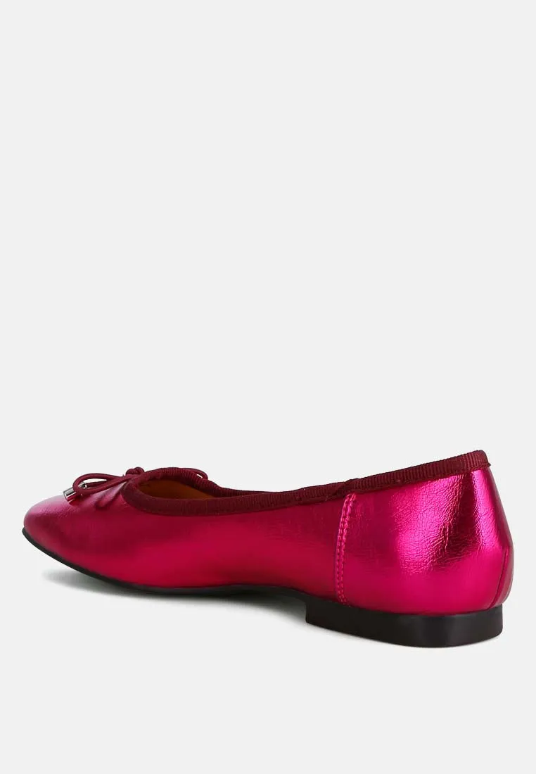 Metallic Pleather Bow Ballerinas By Ruw