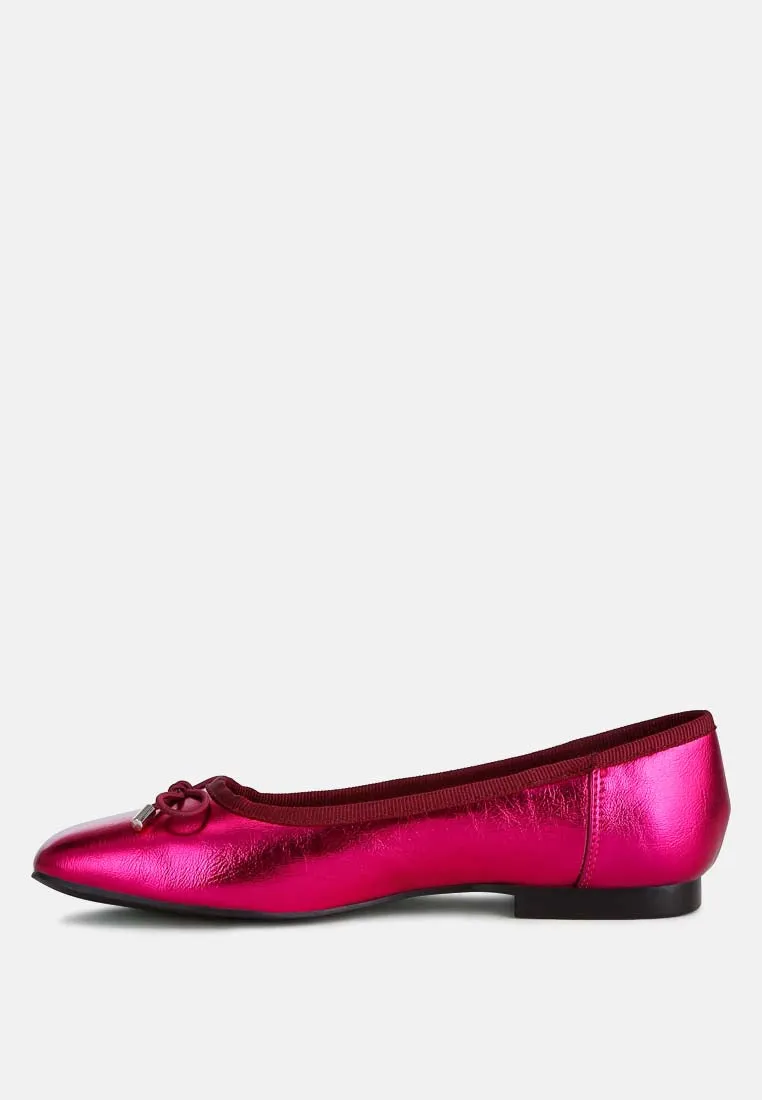 Metallic Pleather Bow Ballerinas By Ruw