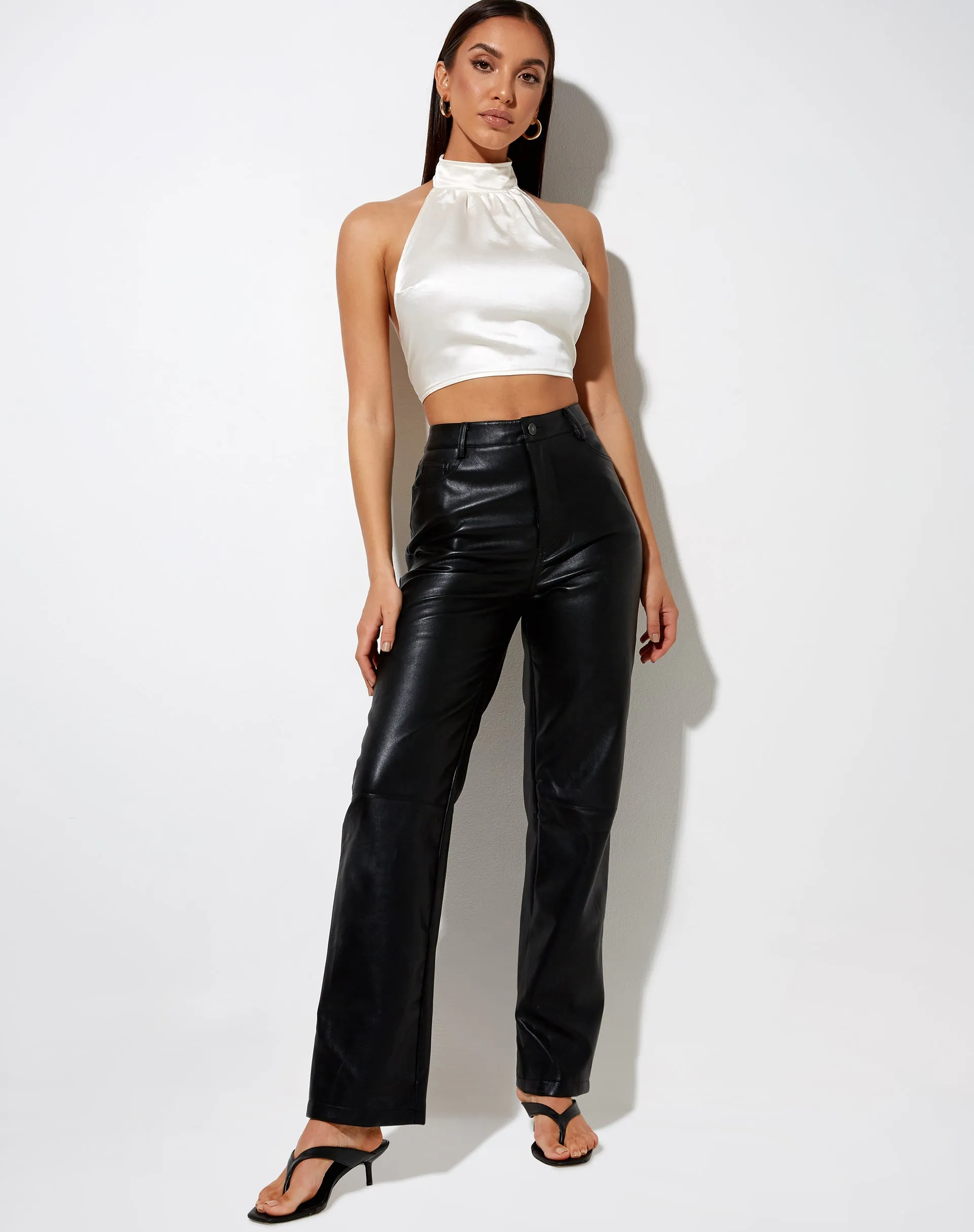 Noela Crop Top in Satin Ivory