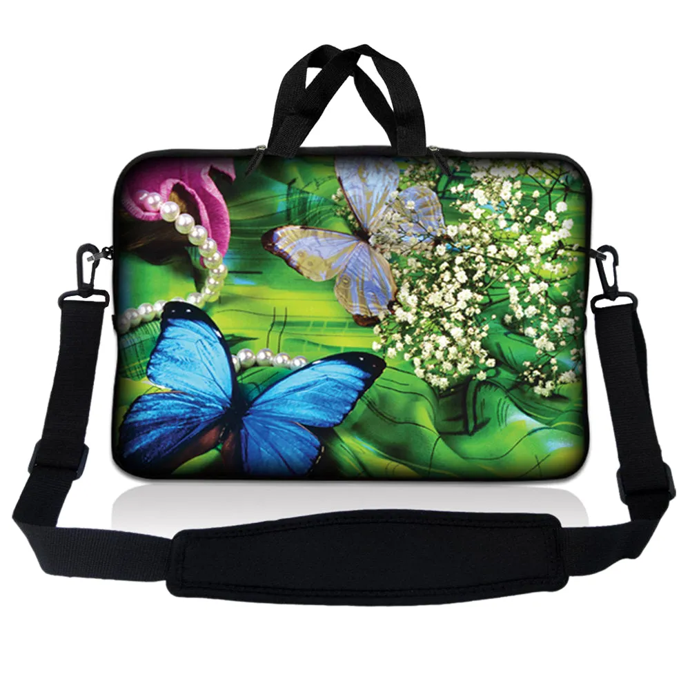 Notebook / Netbook Sleeve Carrying Case w/ Handle & Adjustable Shoulder Strap & Matching Skin – Butterfly Floral