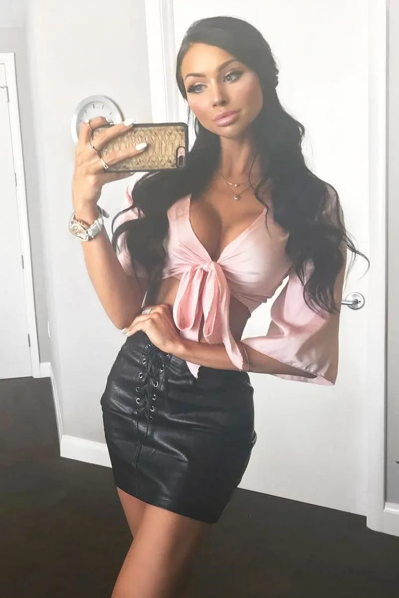 Nude Satin Tie Crop Top - Alara