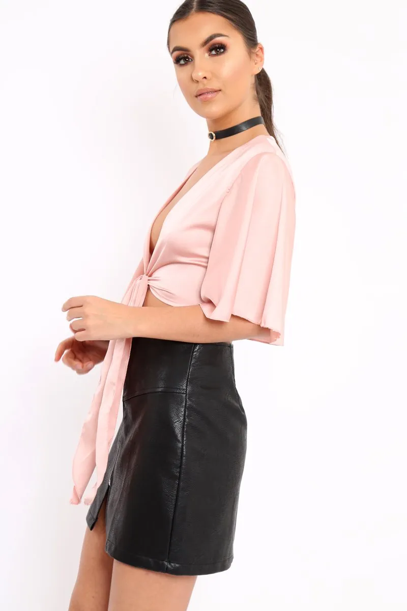 Nude Satin Tie Crop Top - Alara