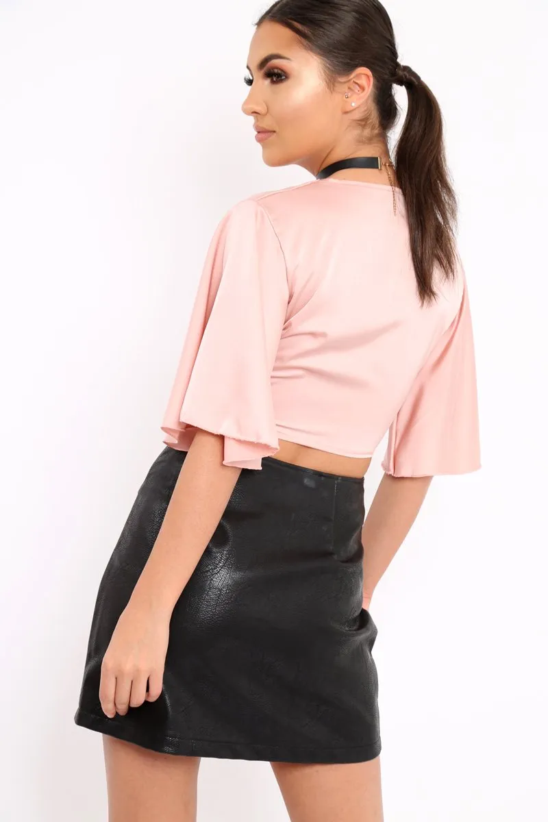 Nude Satin Tie Crop Top - Alara