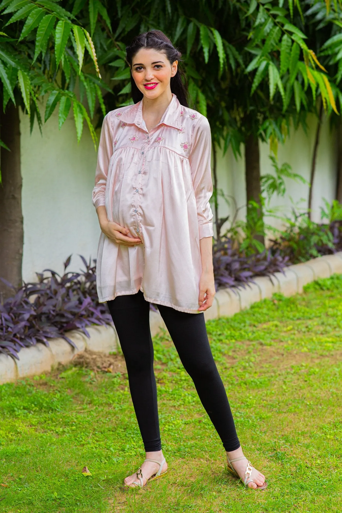 Pastel Hand Embroidered Maternity & Nursing Top