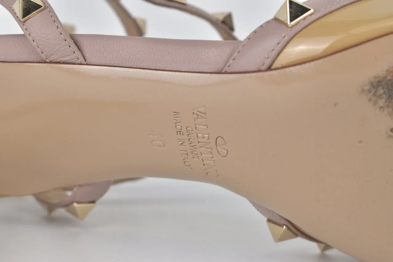 Patent Rockstud Caged Heels in Nude