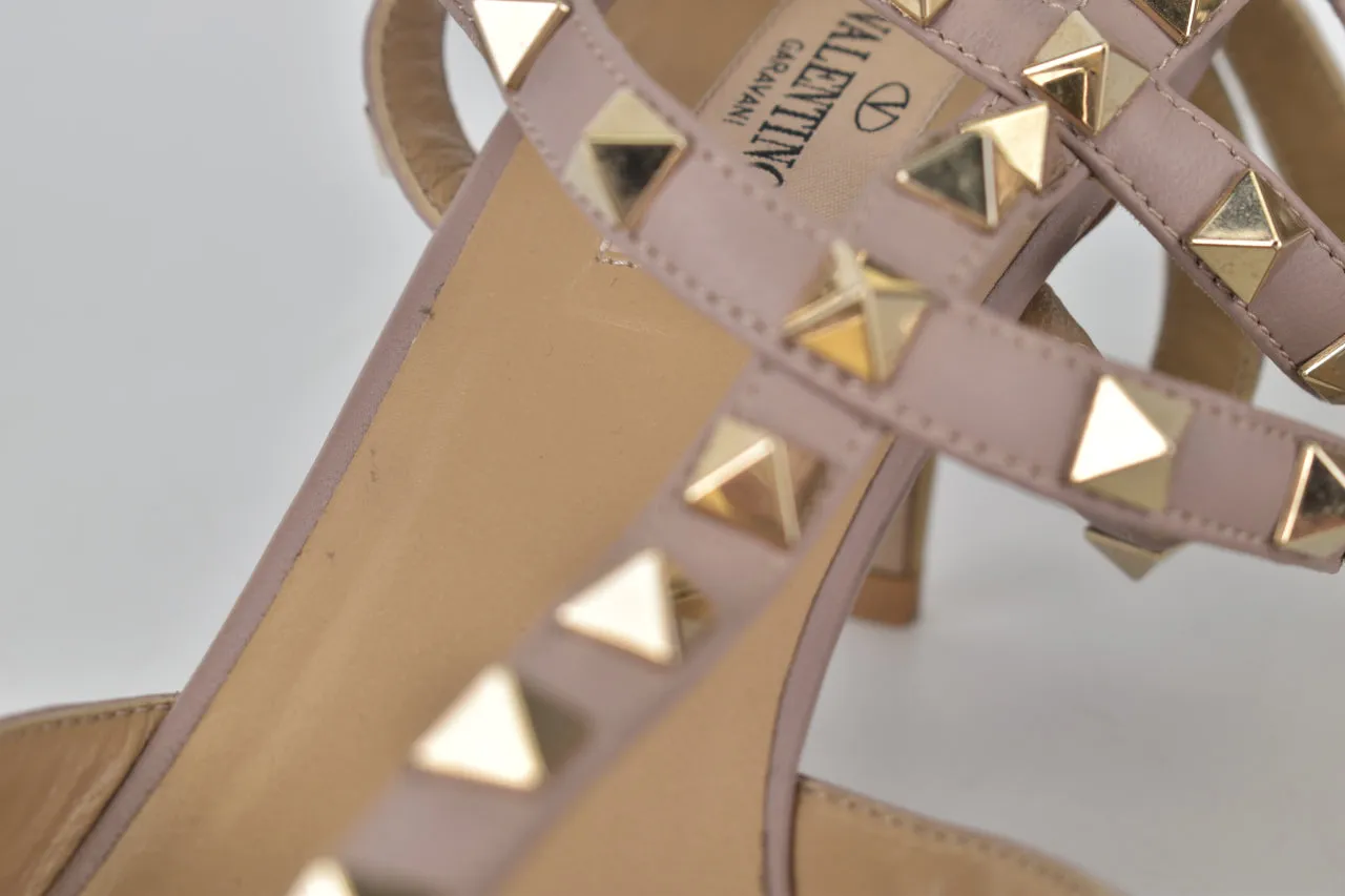 Patent Rockstud Caged Heels in Nude