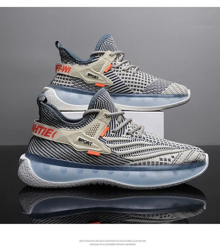 Real Explosive Men's Shoes Soft Soled Sports Casual Flying Woven Mesh Breathable Foreign Trade