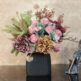 Real Touch Faux Silk Floral Bouquet Table Centerpiece, Beautiful Artificial Floral Arrangement for Bedroom, Large Bunch of Peony Flowers Arrangement