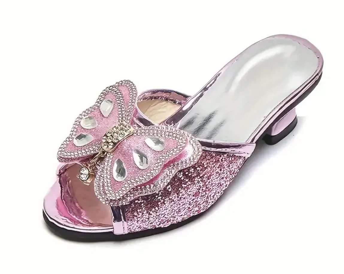 “Rhinestone Butterfly” Slip On High Heel Shoes For Girls