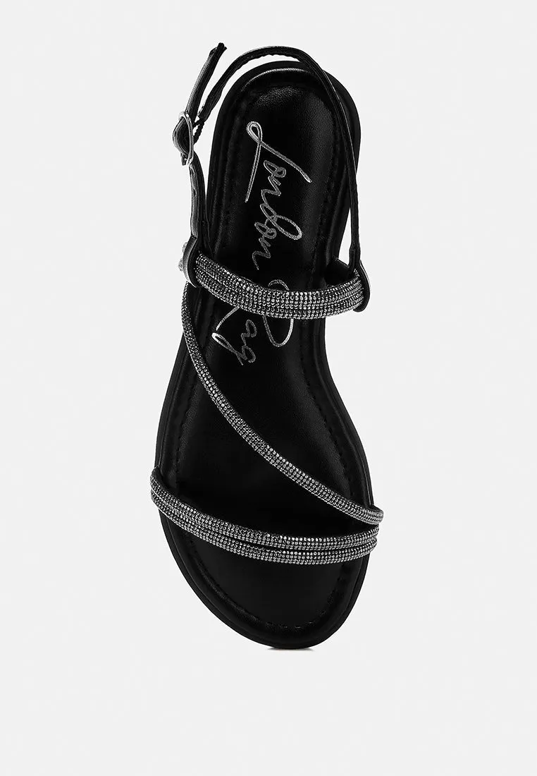 Rhinestone Strappy Flat Sandals By Ruw