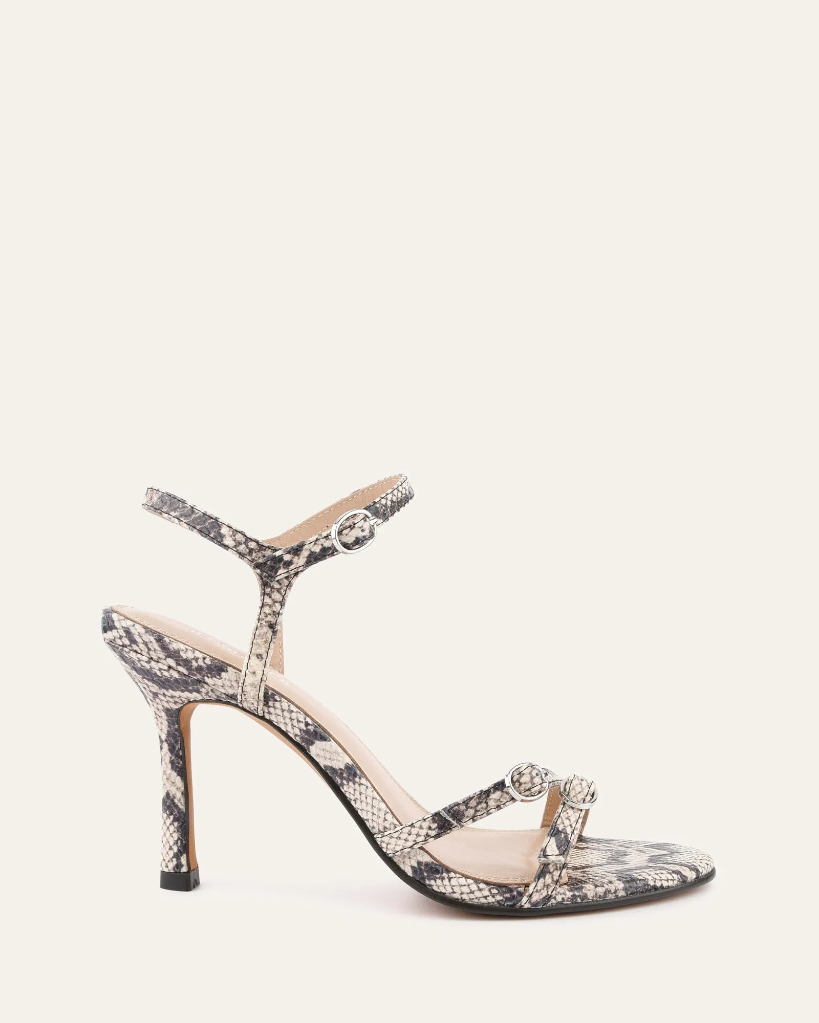 ROMY HIGH HEEL SANDALS NATURAL SNAKE PRINT LEATHER