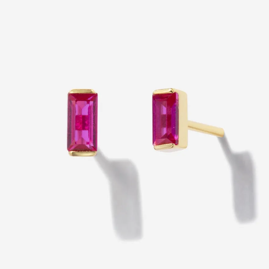 Ruby Baguette Studs