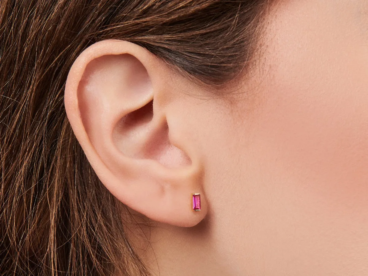 Ruby Baguette Studs