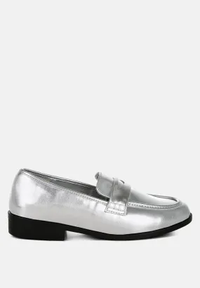 Rugle Metallic Faux Leather Flat Loafers