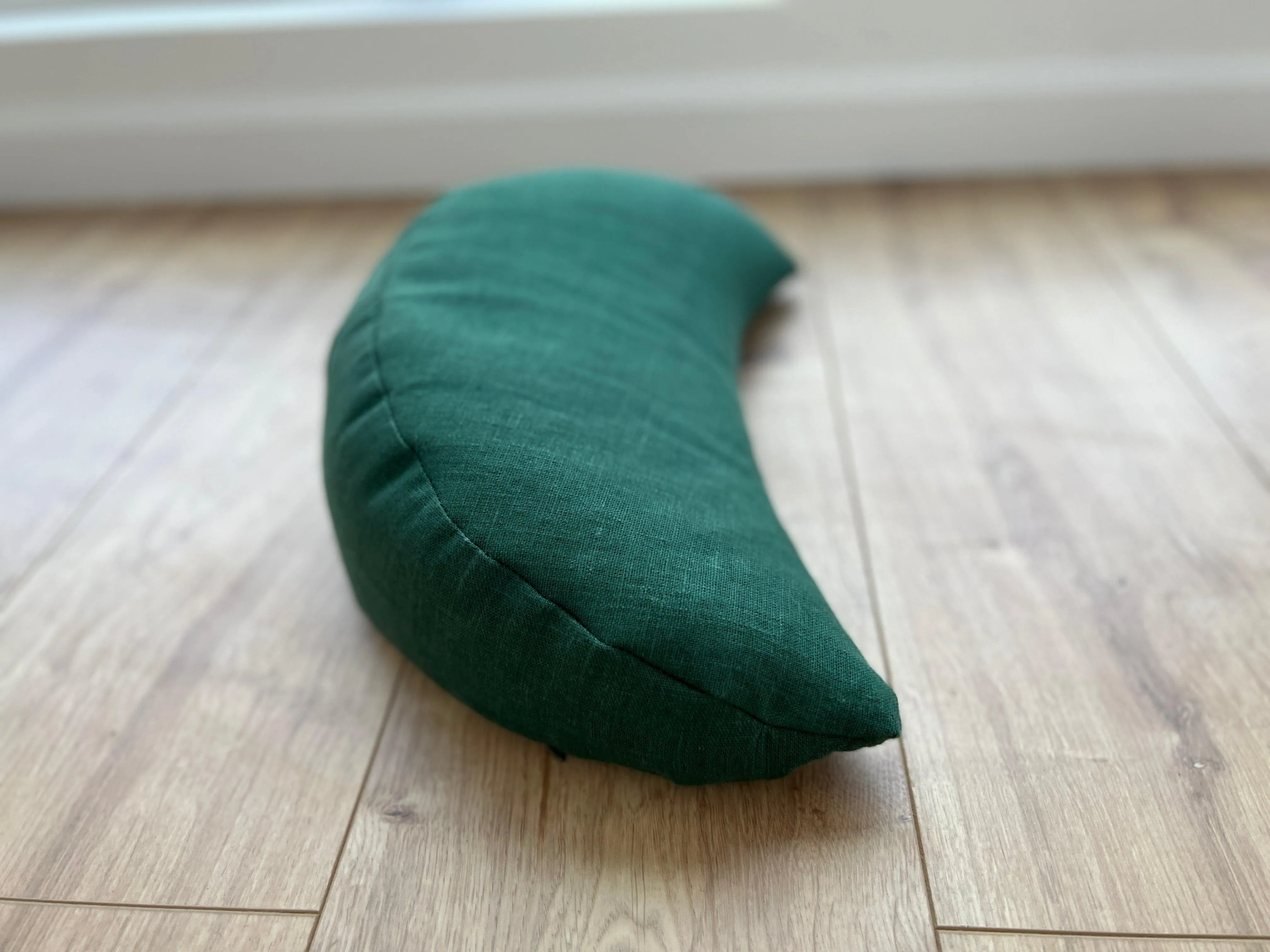 Set of linen meditation green Cresсent cushion   mat floor cushion 23 x 35 filled with buckwheat hulls