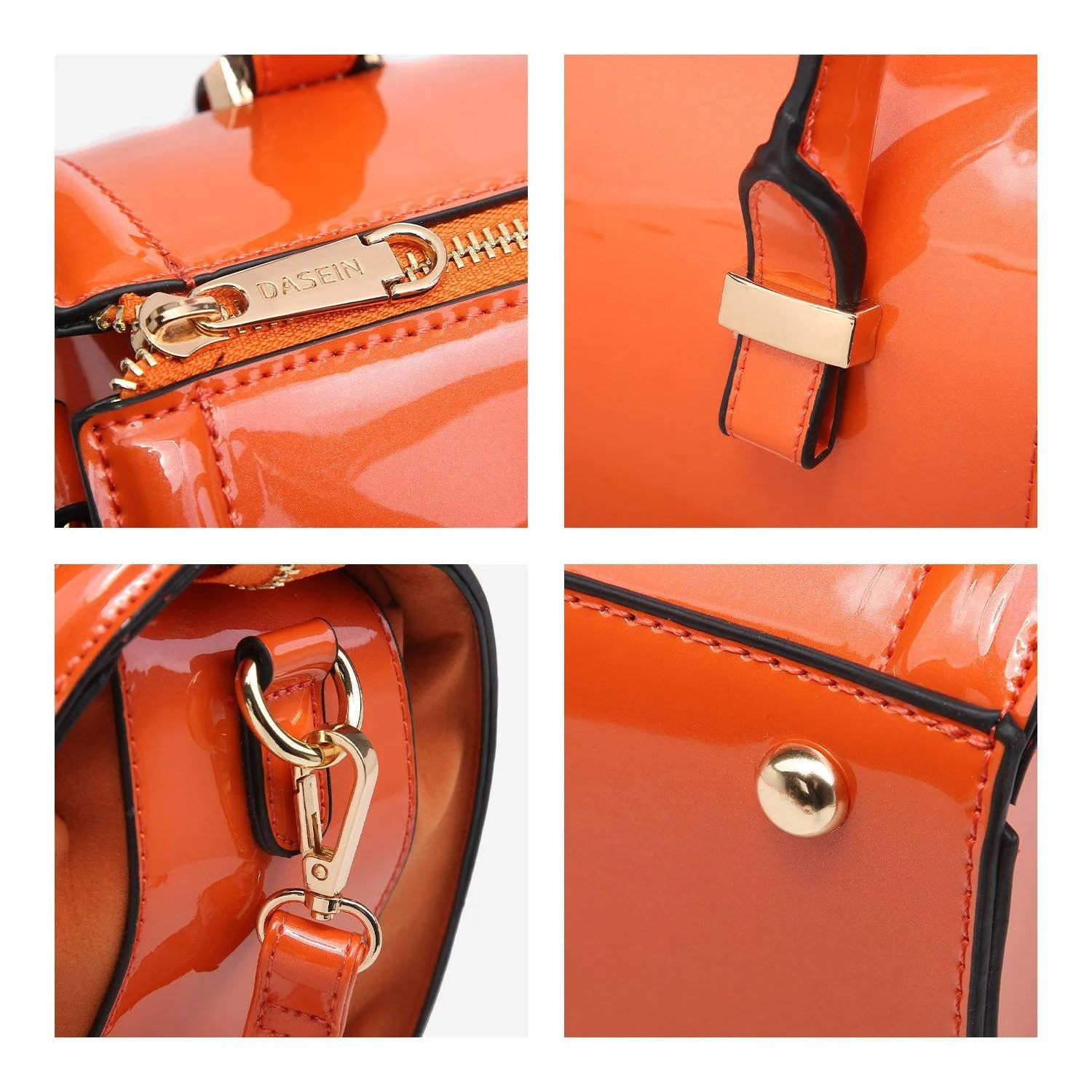 Shiny Patent Faux Leather Barrel Top Handle Satchel Bag for Women Dasein