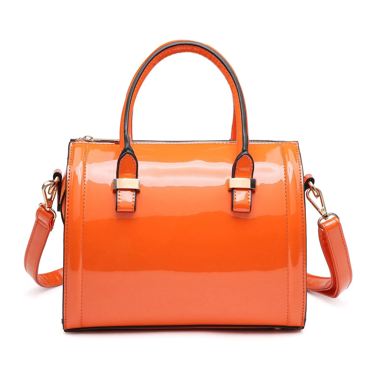 Shiny Patent Faux Leather Barrel Top Handle Satchel Bag for Women Dasein