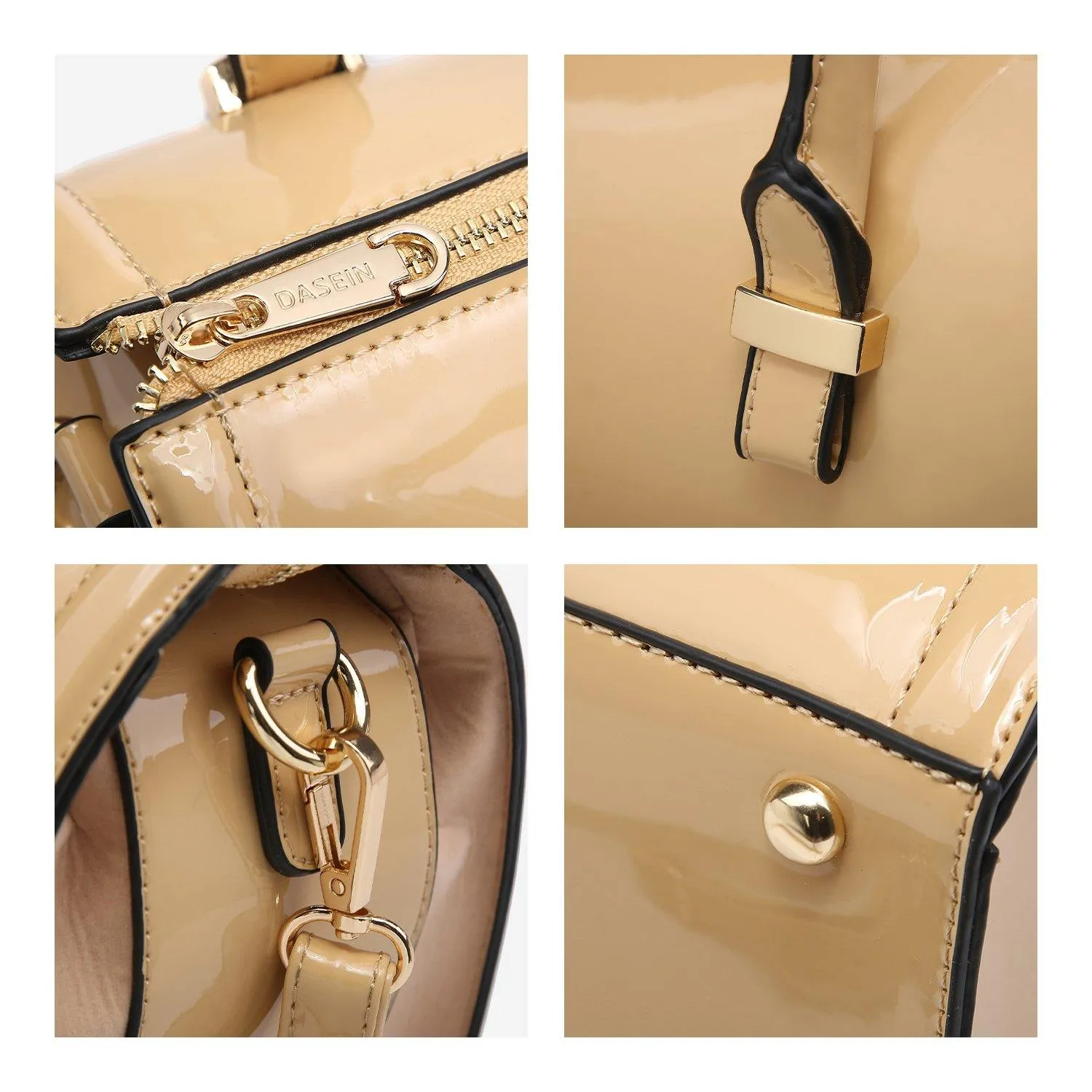 Shiny Patent Faux Leather Barrel Top Handle Satchel Bag for Women Dasein