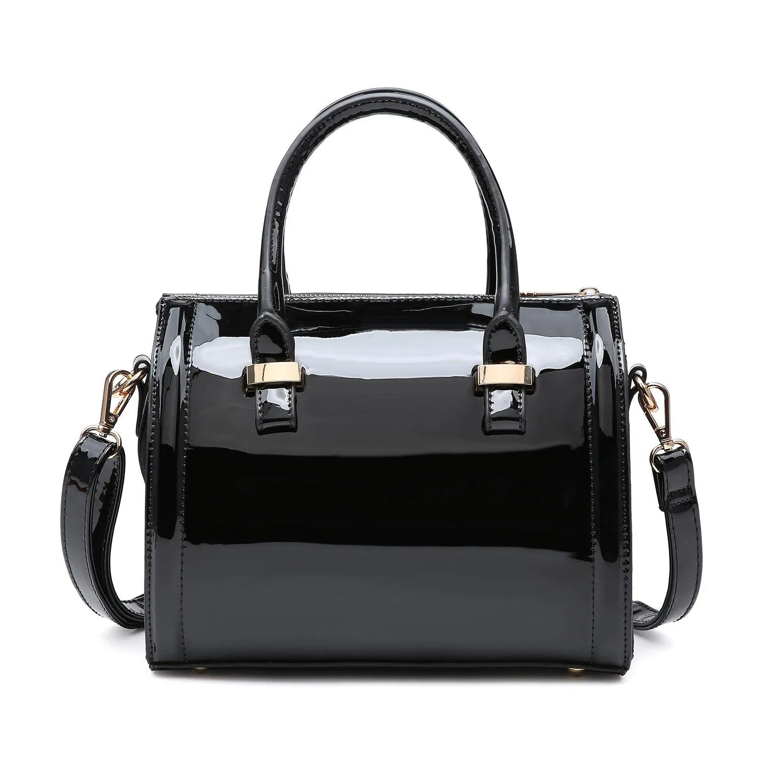 Shiny Patent Faux Leather Barrel Top Handle Satchel Bag for Women Dasein