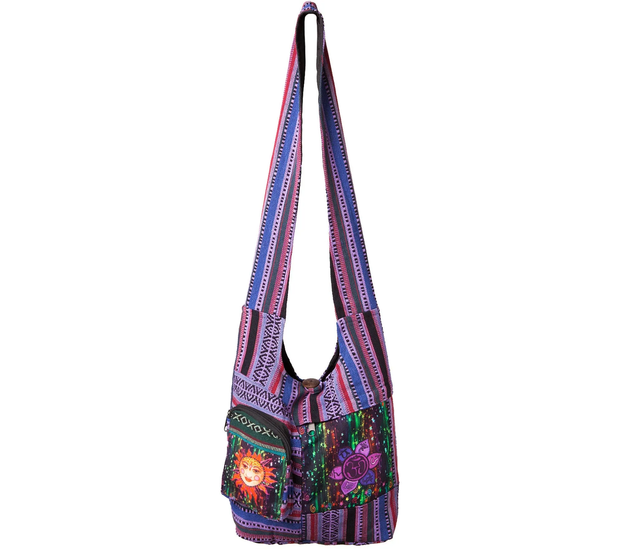 Spiritual Tote Bag, Purple Cotton Shoulder Bag, Hippy Purse