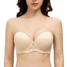 Strapless Backless Push Up Convertible Lace Bra with Clear Straps