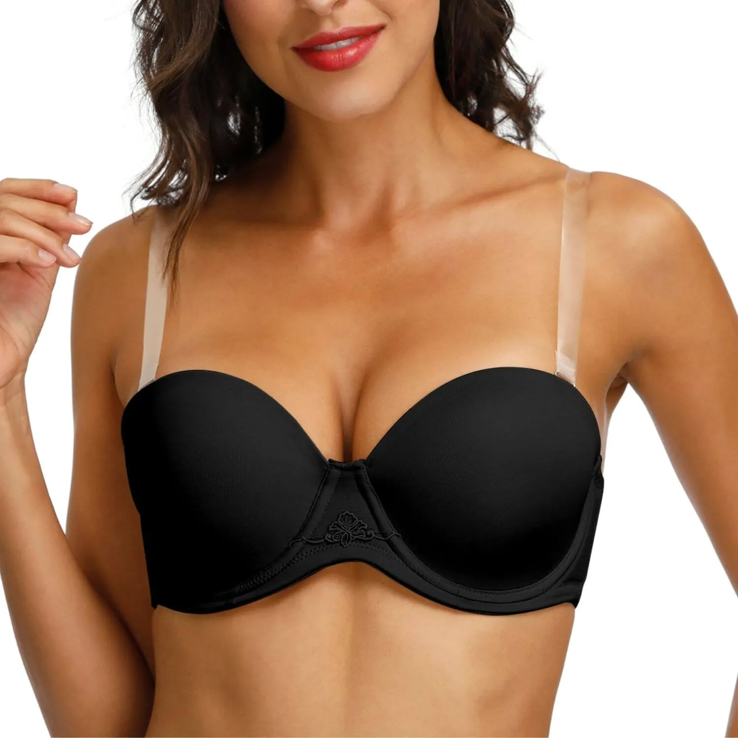 Strapless Convertible Multiway Supportive Underwire Bra With Clear Straps